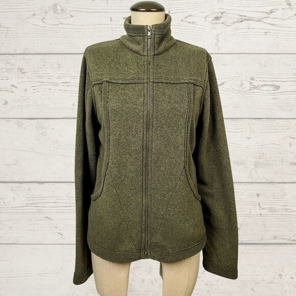 Prana Jackets & Blazers - Prana Jacket L Olive Green Stretch Knit Full Zip‎ Collared Pockets Warm